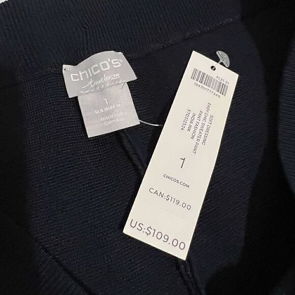 CHICO’S NWT Medium 8 Size 1 Black Chic Sweater Pant - Picture 3 of 11